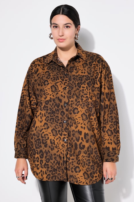 Cord-Hemd, Oversize Shape, Leoprint