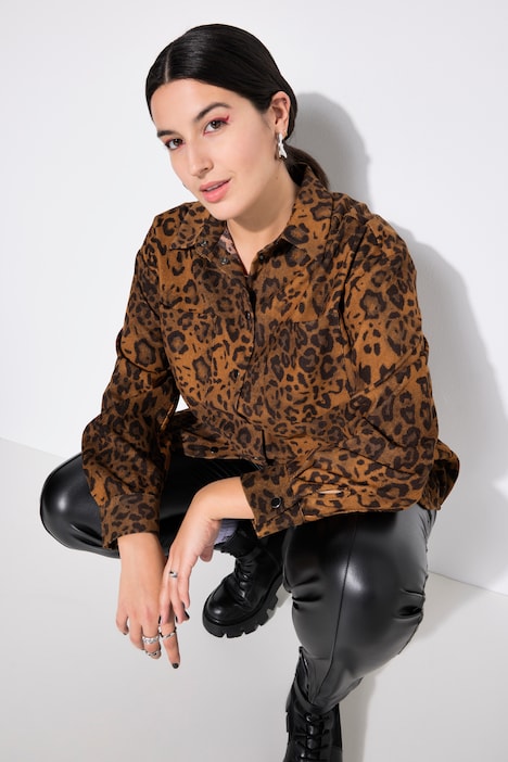 Cord-Hemd, Oversize Shape, Leoprint