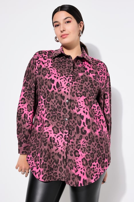 Cord-Hemd, Oversize Shape, Leoprint