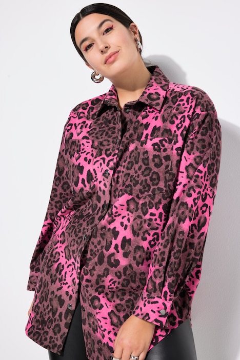 Cord-Hemd, Oversize Shape, Leoprint