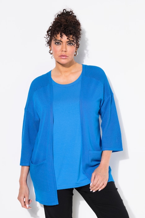 Jerseyjakke, mesh, oversized, V-hals, 3/4-ermer