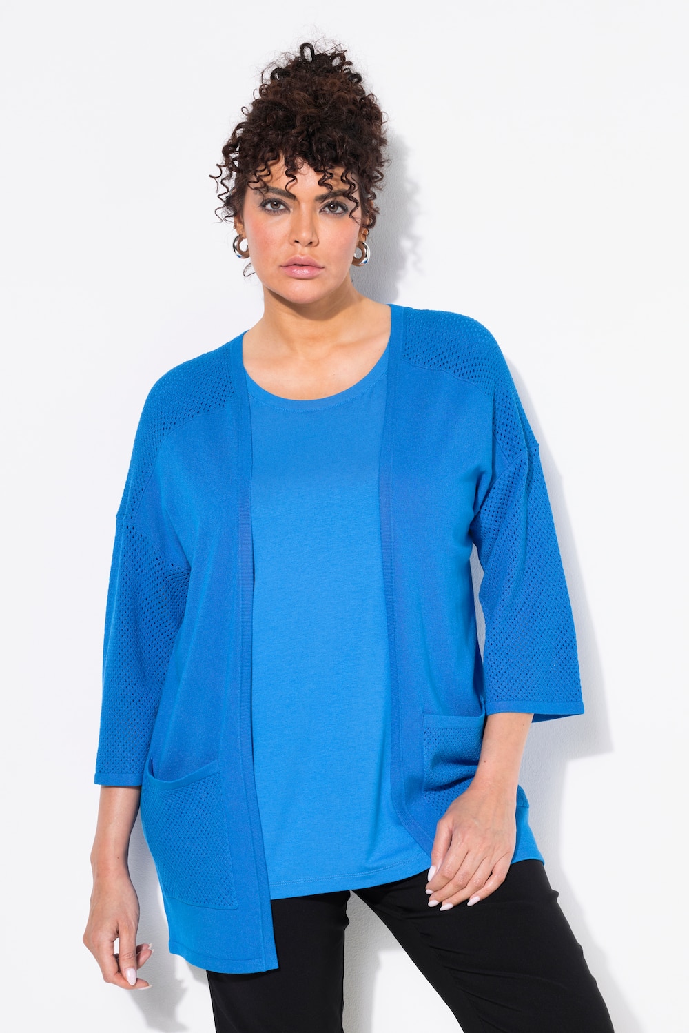 Große Größen Jersey-Jacke, Damen, blau, Größe: 42/44, Viskose/Synthetische Fasern, Ulla Popken