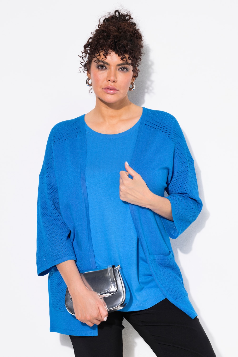 Große Größen Jersey-Jacke, Damen, blau, Größe: 54/56, Viskose/Synthetische Fasern, Ulla Popken