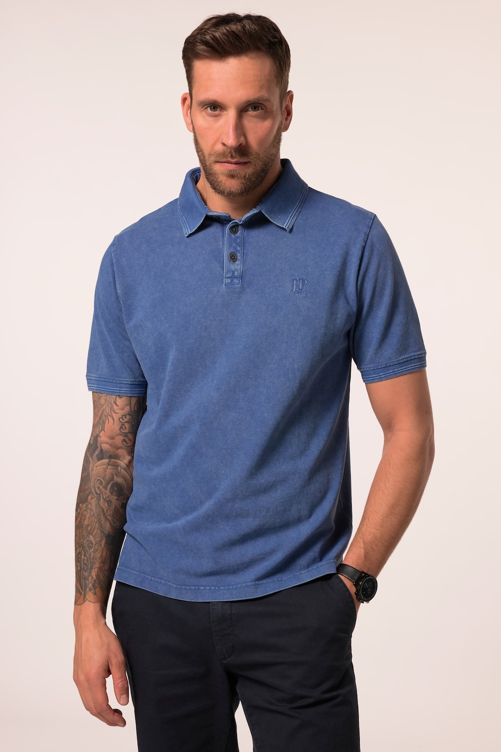 JP1880 poloshirt, korte mouwen, piqué, kraag met print, tot 8XL