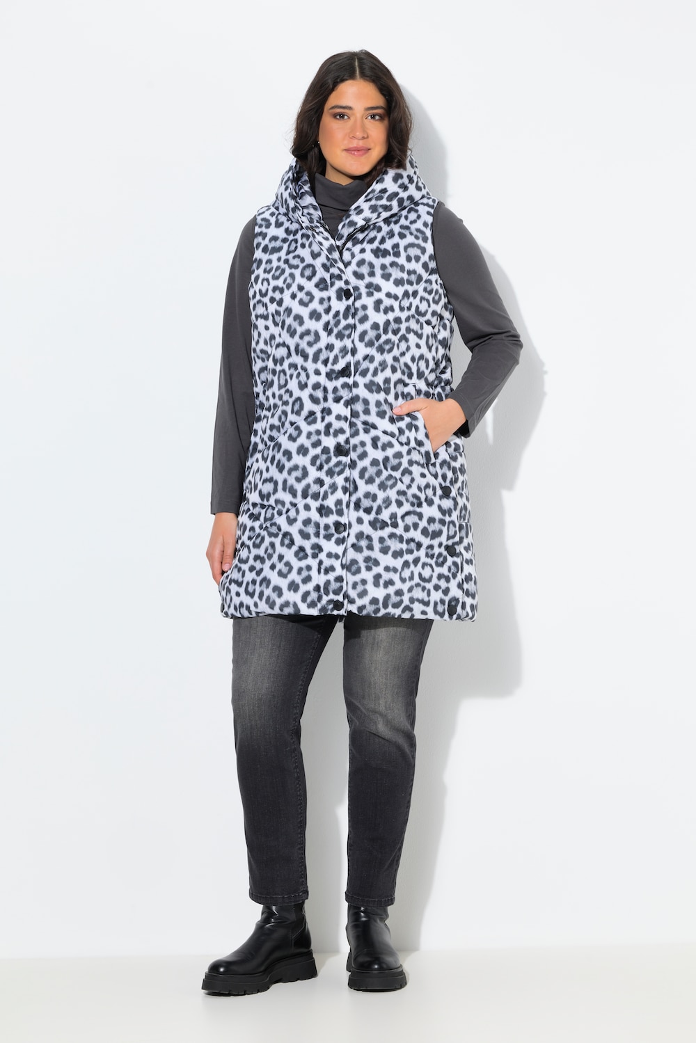 Große Größen HYPRAR Long-Steppweste mit Druck, Damen, weiß, Größe: 42/44, Polyester, Ulla Popken