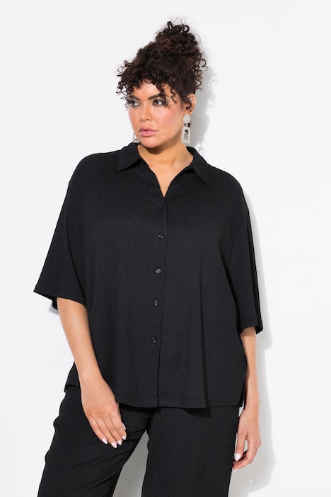 Lightly Textured 3/4 Sleeve Button Down Blouse