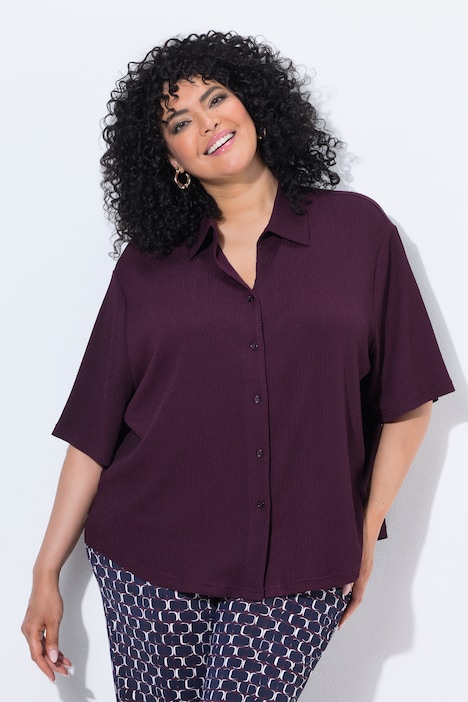 Blouse, structuur, overhemdkraag, korte mouw