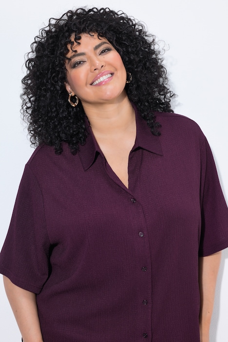 Blouse, structuur, overhemdkraag, korte mouw