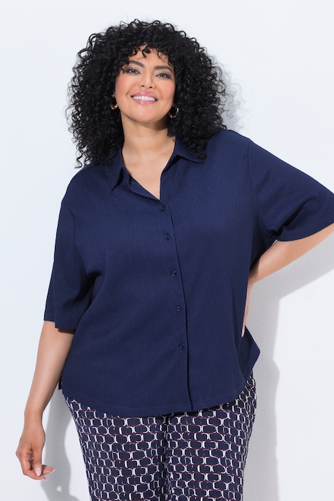 Blouse, structuur, overhemdkraag, korte mouw