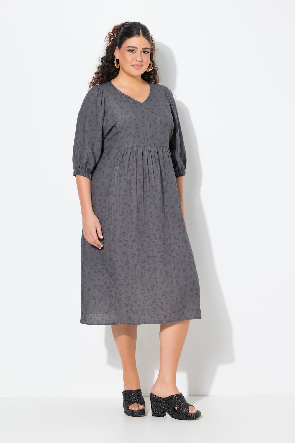 Große Größen Musselin-Midikleid, Damen, grau, Größe: 50/52, Baumwolle, Ulla Popken