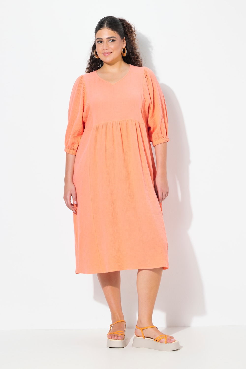 Große Größen Musselin-Midikleid, Damen, orange, Größe: 58/60, Baumwolle, Ulla Popken