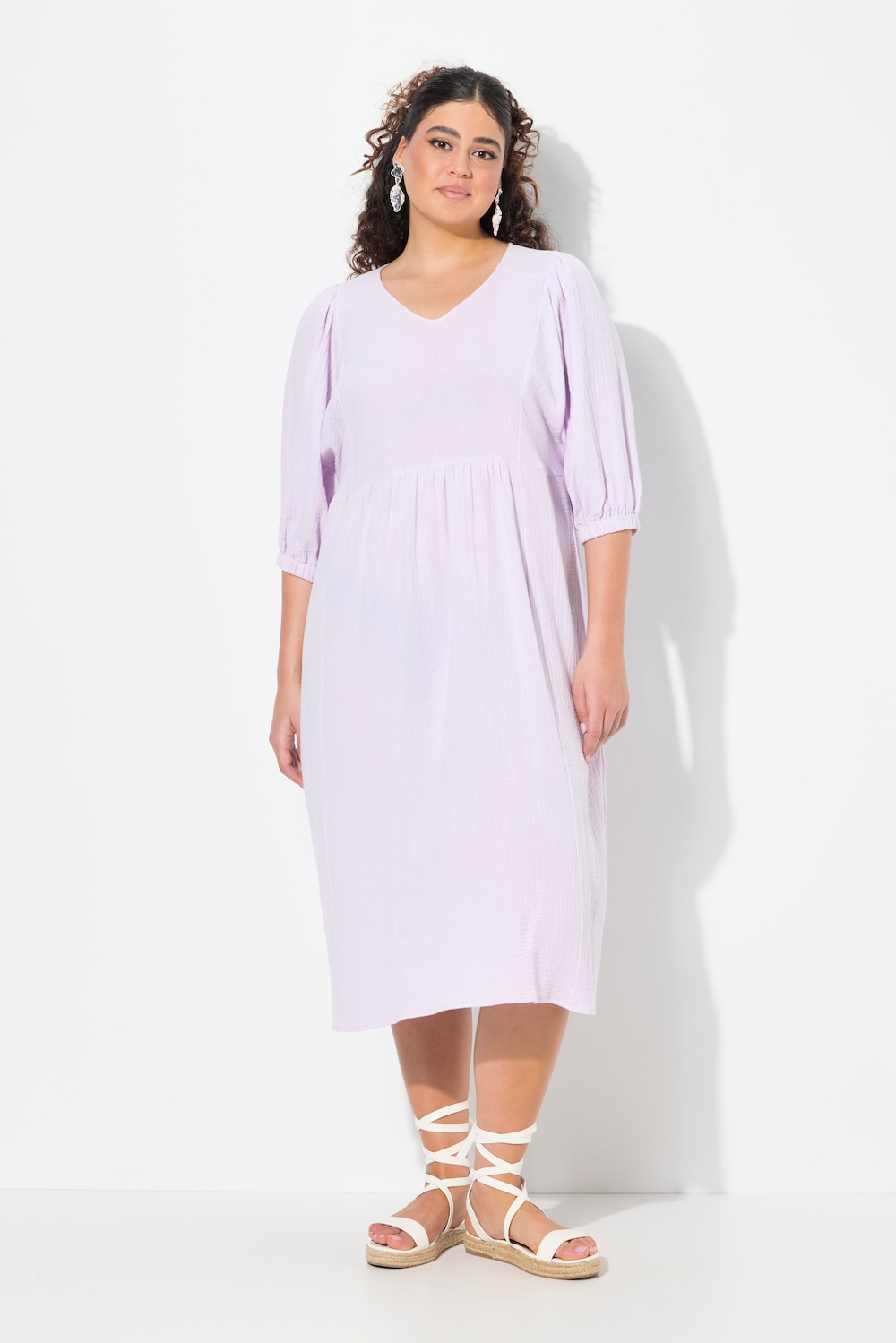 Große Größen Musselin-Midikleid, Damen, lila, Größe: 50/52, Baumwolle, Ulla Popken