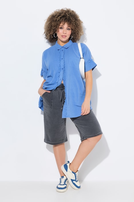 Jersey-Shorts Rose, weites Bein, Elastikbund, indigo-dyed