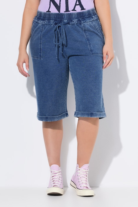 Jersey-Shorts Rose, weites Bein, Elastikbund, indigo-dyed