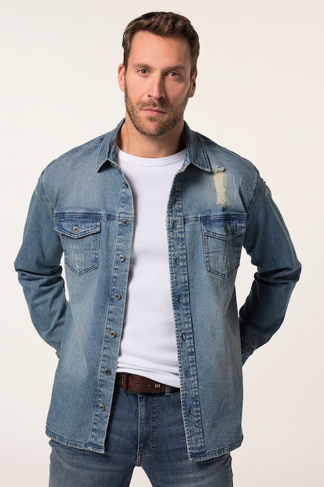 Džínová košile JP1880, FLEXNAMIC®, kolekce Denim, dlouhé rukávy, Kent límeček, Modern střih