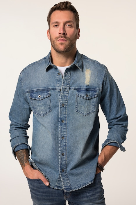 JP 1880 denim shirt FLEXNAMIC®, denim, long sleeve, Kent collar, modern fit