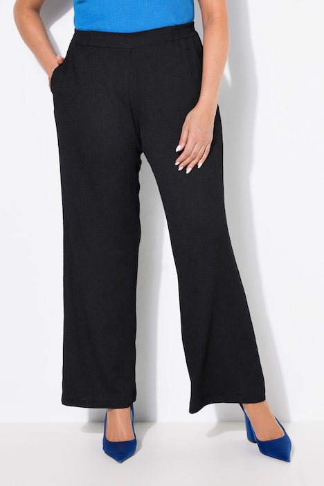 Pantalon jambe large, taille confortable et matière texturée