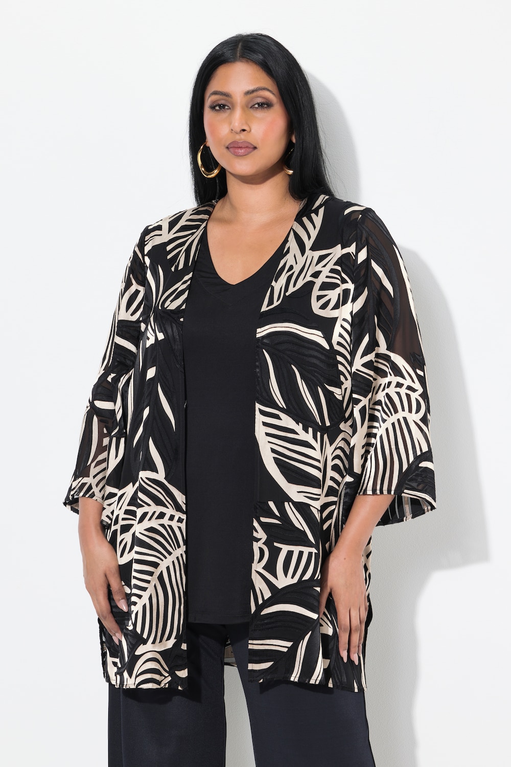 Große Größen Chiffon-Jacke, Damen, schwarz, Größe: 54/56, Viskose/Synthetische Fasern/Seide, Ulla Popken