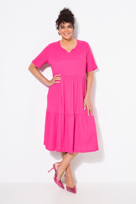 Tiered Flounce Panel Short Sleeve Split Neck Dress