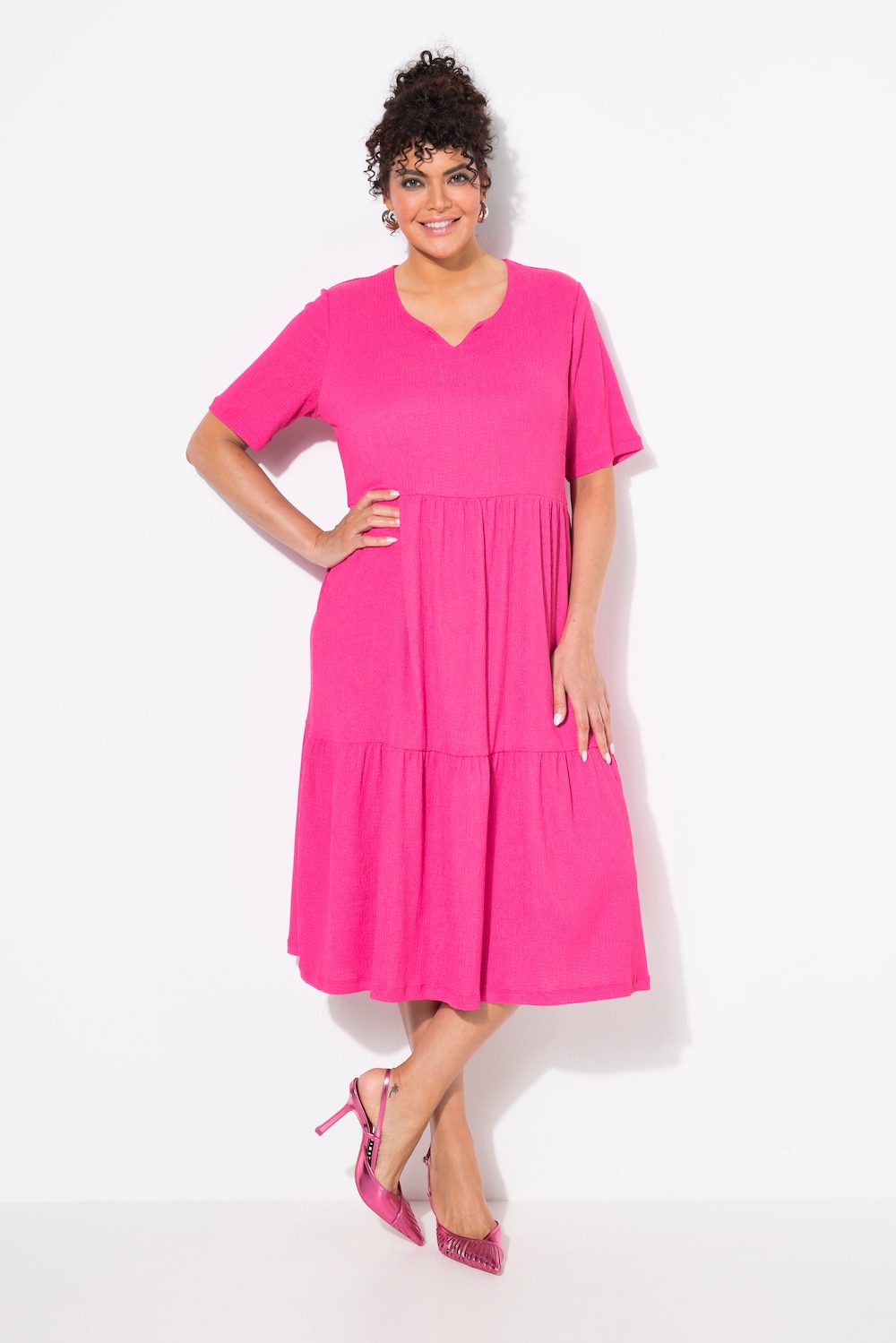 Große Größen Stufenkleid, Damen, rosa, Größe: 46/48, Polyester, Ulla Popken