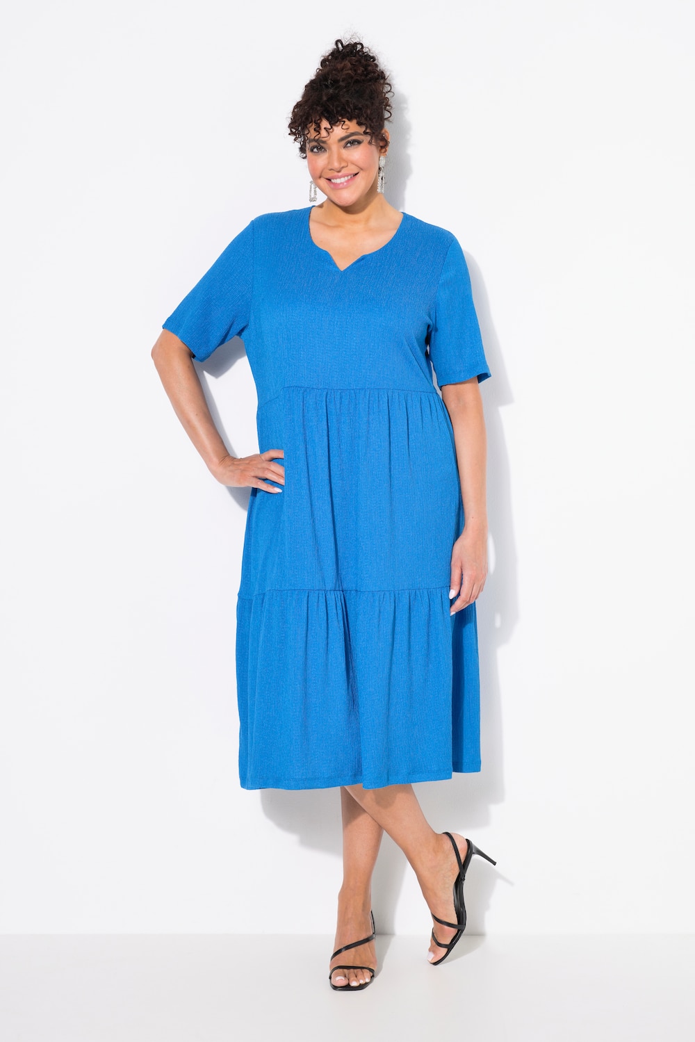 Große Größen Stufenkleid, Damen, blau, Größe: 54/56, Polyester, Ulla Popken