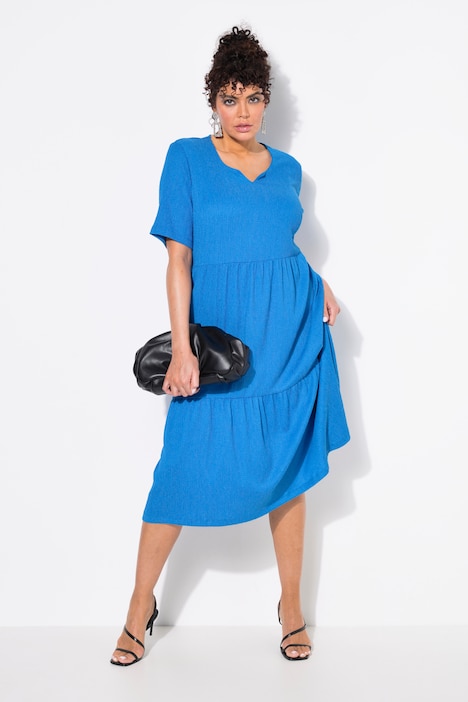 Tiered Flounce Panel Short Sleeve Split Neck Dress