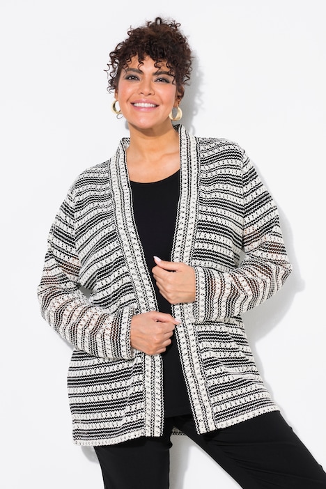 Openwork Striped Long Sleeve Cardigan