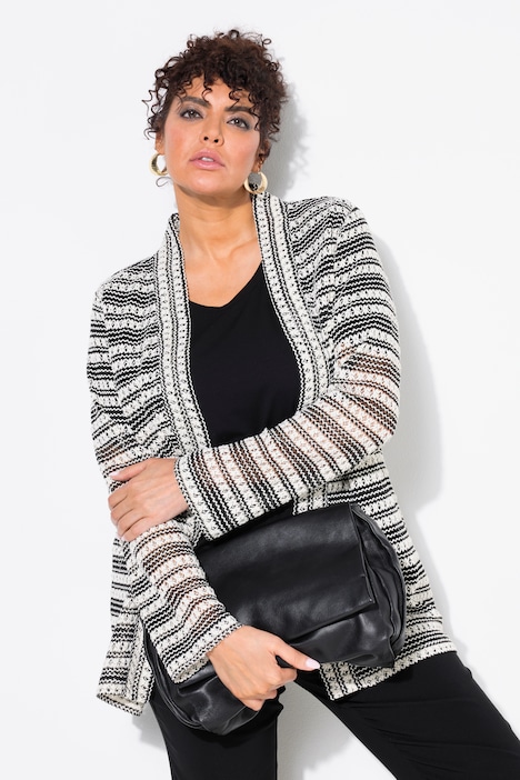 Openwork Striped Long Sleeve Cardigan