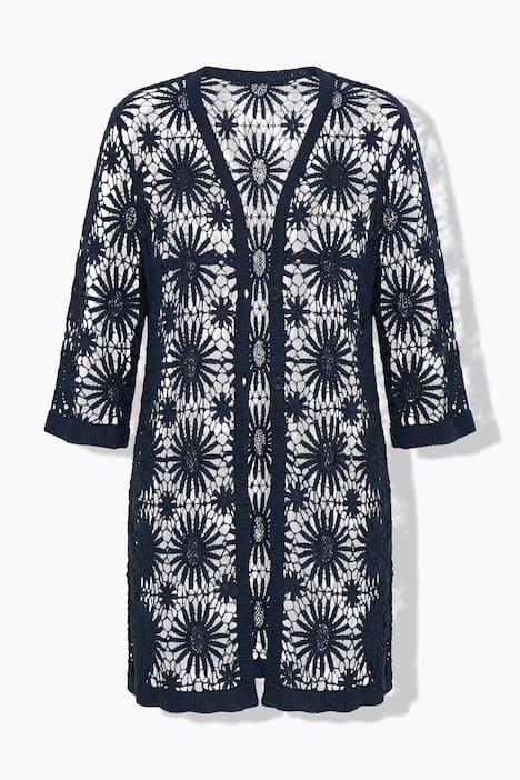 Strickjacke, Blüten, Wellenkanten, V-Ausschnitt, Langarm