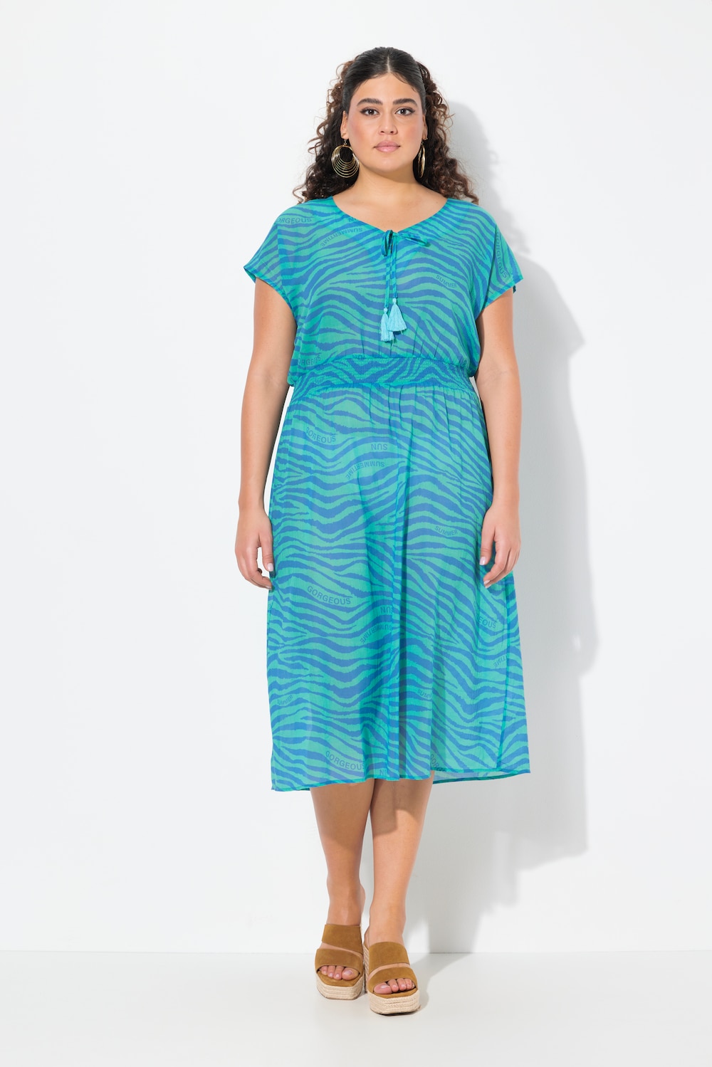 Thumbnail - Große Größen Midikleid, Damen, türkis, Größe: 62/64, Baumwolle, Ulla Popken