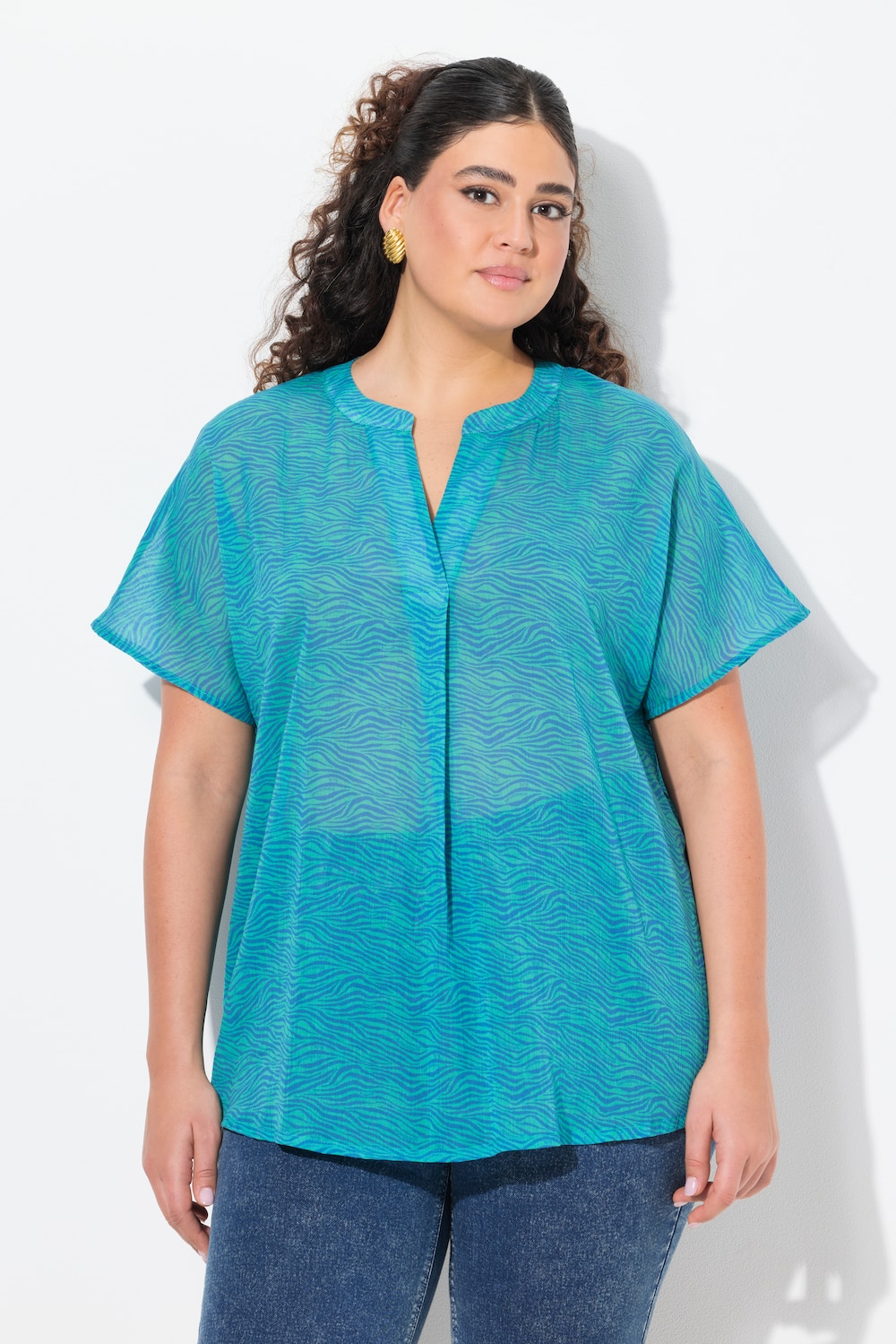 Große Größen Bluse, Damen, türkis, Größe: 42/44, Baumwolle, Ulla Popken