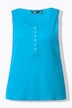 Top, jersey acanalado, cuello redondo, tapeta de botones, sin mangas