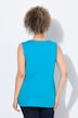Top, jersey acanalado, cuello redondo, tapeta de botones, sin mangas