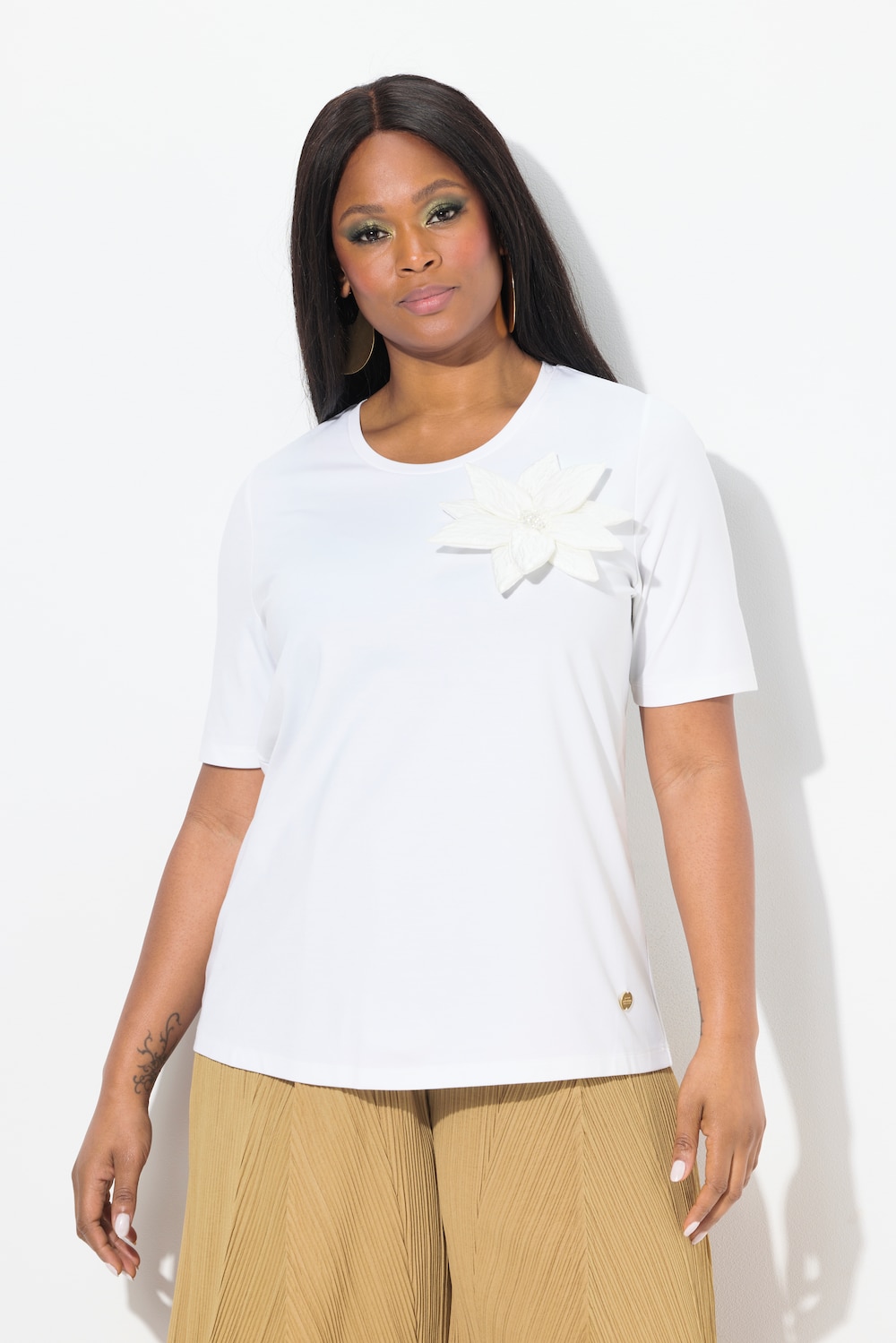 Große Größen T-Shirt, Damen, beige, Größe: 42/44, Viskose/Synthetische Fasern/Elasthan, Ulla Popken