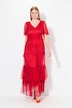 Maxikleid, Mesh, Drapierung, Fledrmaus-Ärmel