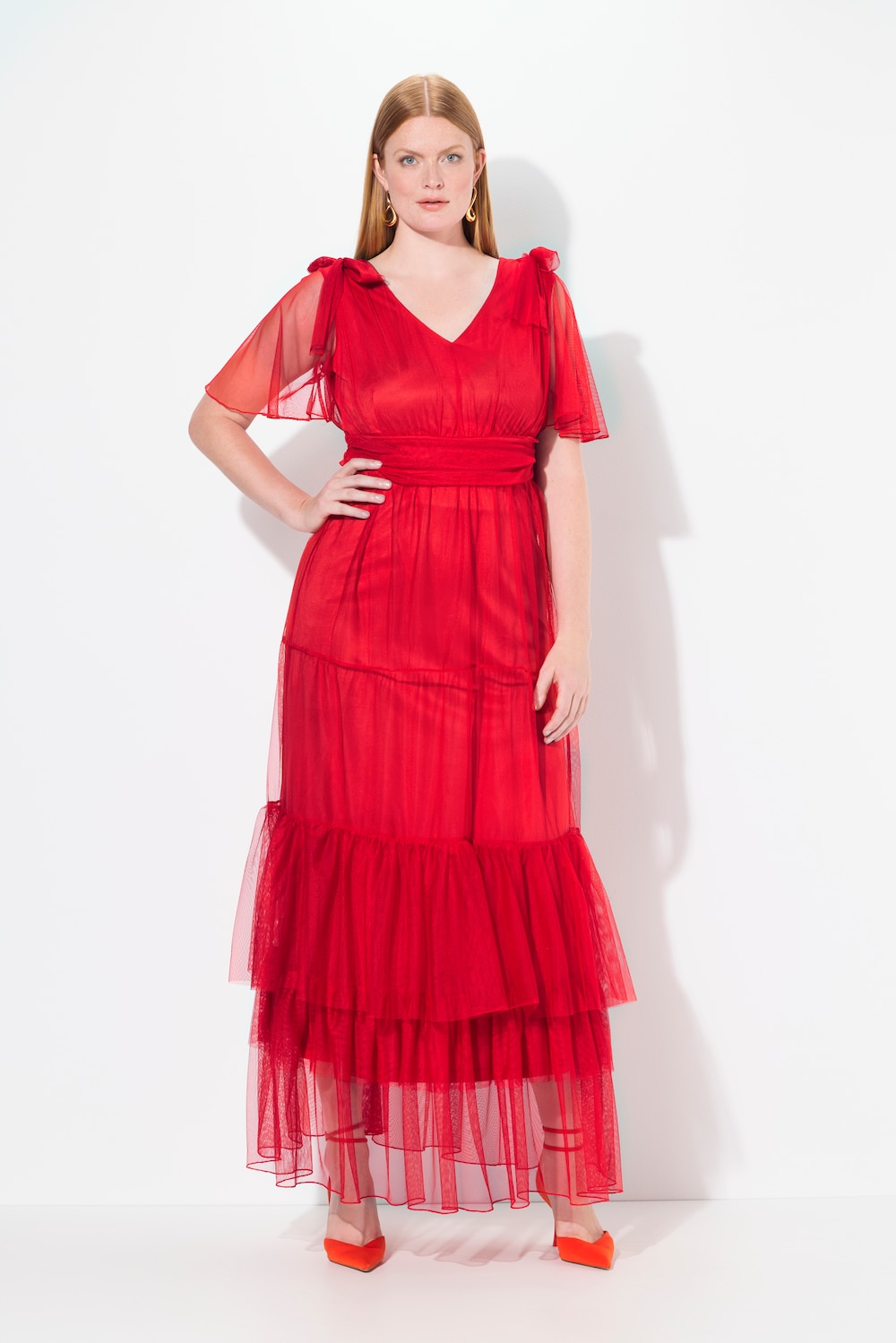 Große Größen Maxikleid, Damen, rot, Größe: 54, Polyester, Ulla Popken