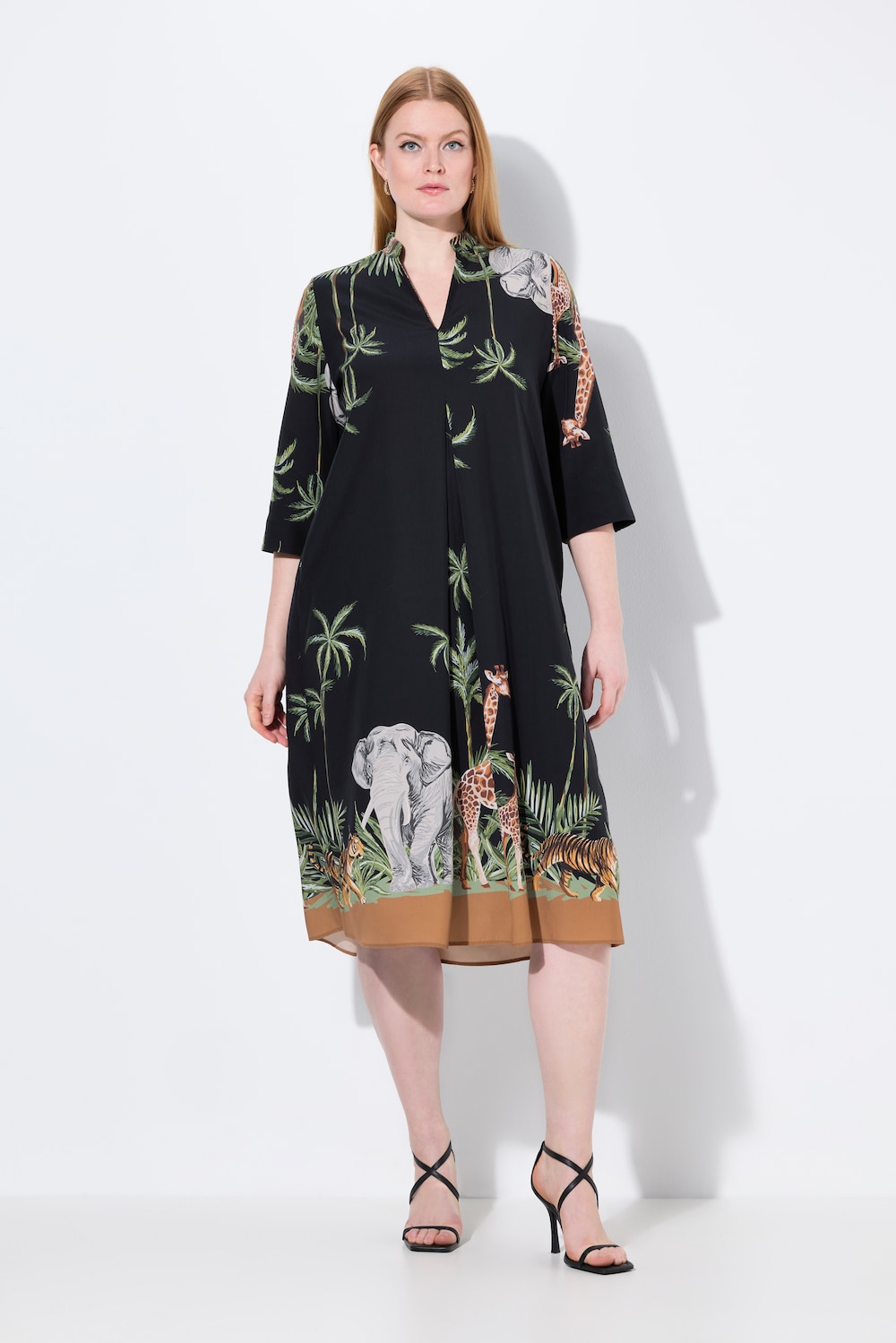 Große Größen Lyocell-Midikleid, Damen, schwarz, Größe: 46/48, Synthetische Fasern, Ulla Popken