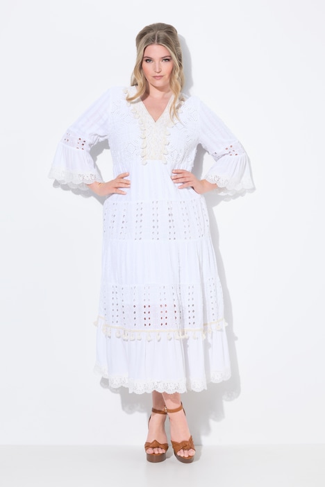 Maxikleid, A-Linie, Boho-Style, 3/4-Ärmel