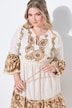 Tunika, A-form, blomsterbroderier, 3/4-lange ærmer