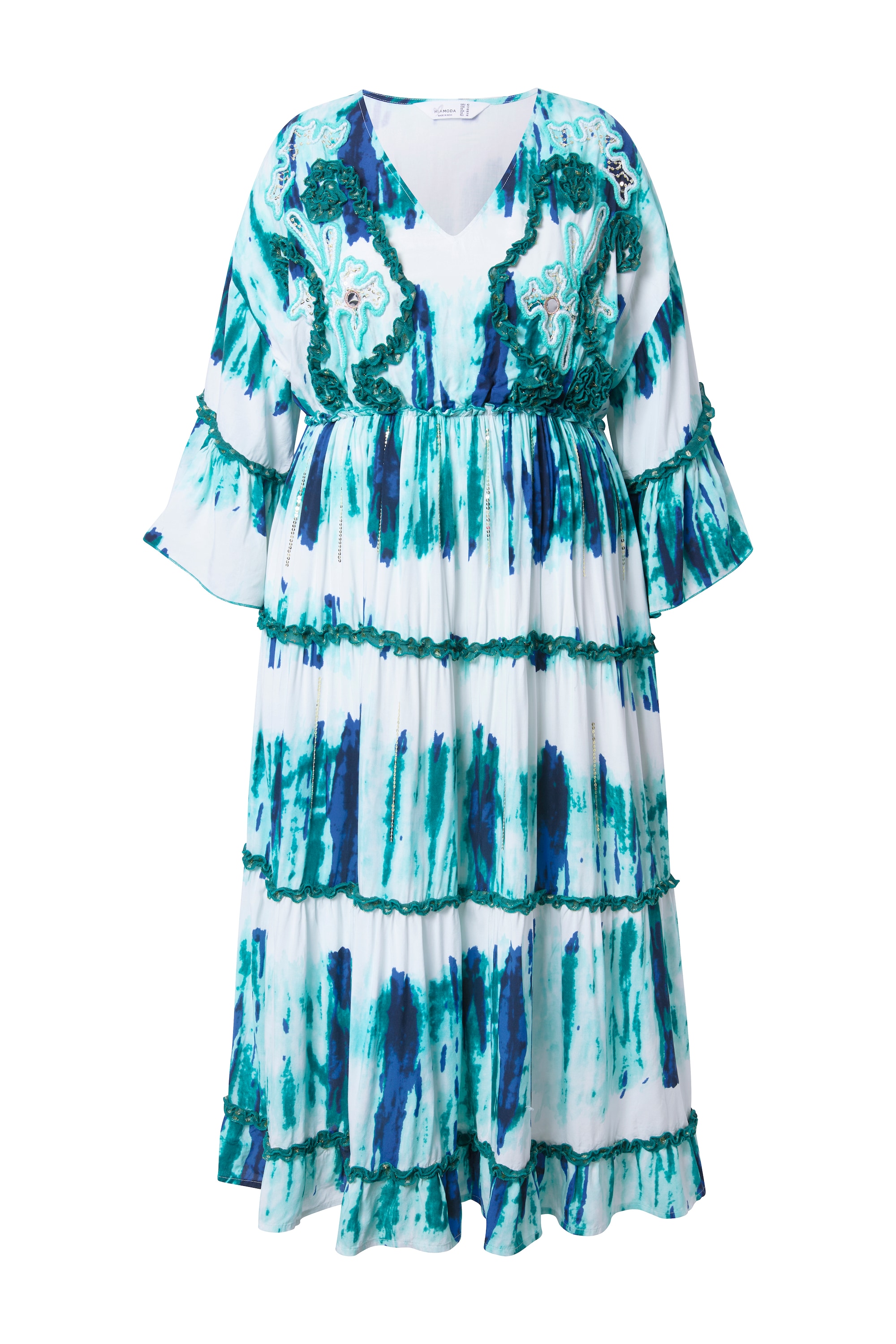 MIAMODA Damen große Größen Maxikleid A Linie Stickereien Batik Streifen 838526