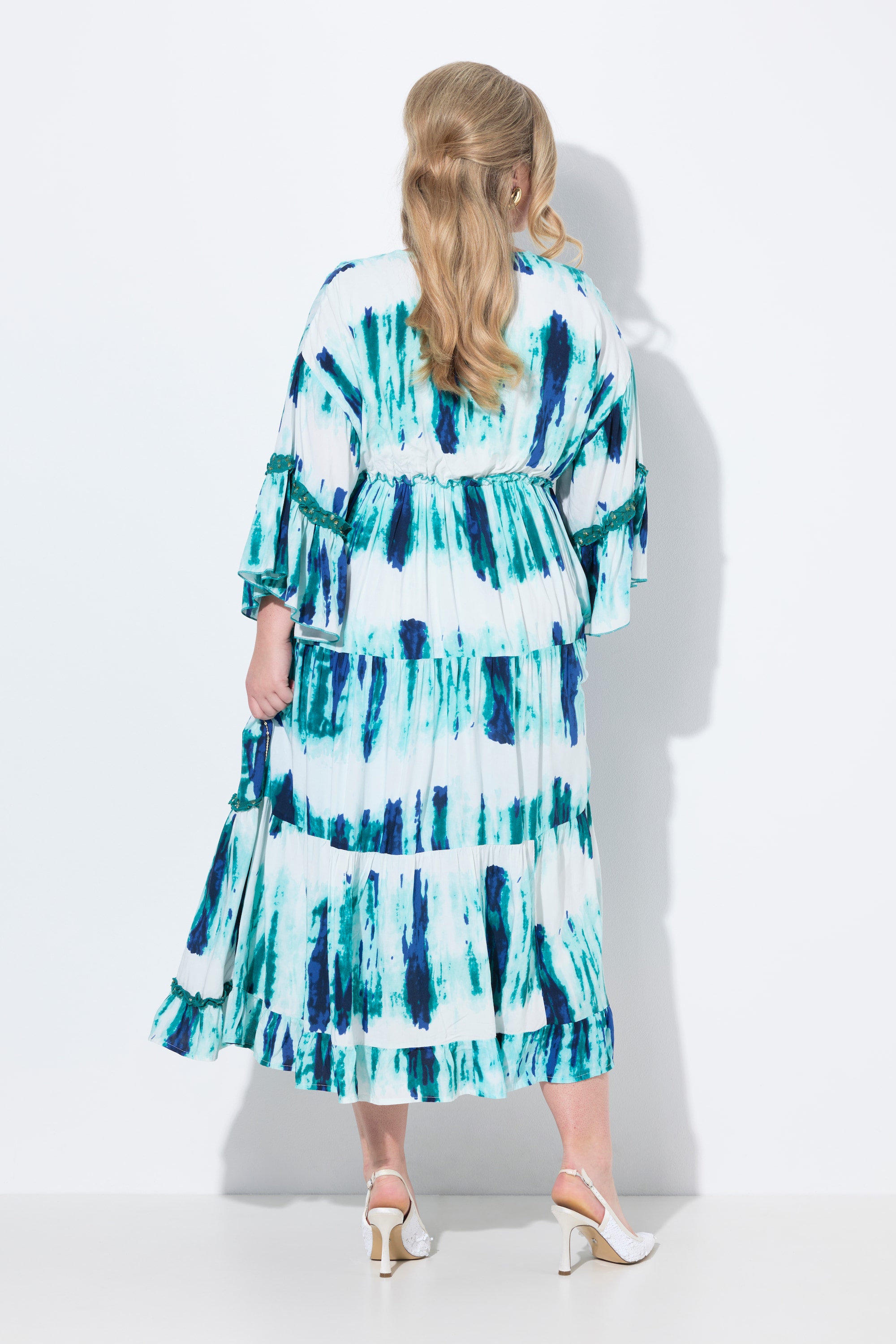 MIAMODA Damen große Größen Maxikleid A Linie Stickereien Batik Streifen 838526