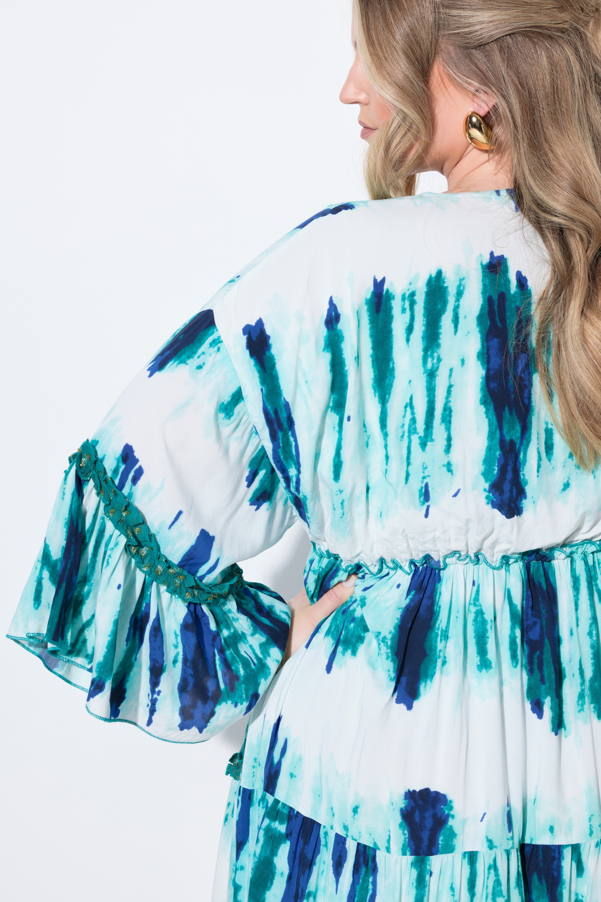 MIAMODA Damen große Größen Maxikleid A Linie Stickereien Batik Streifen 838526