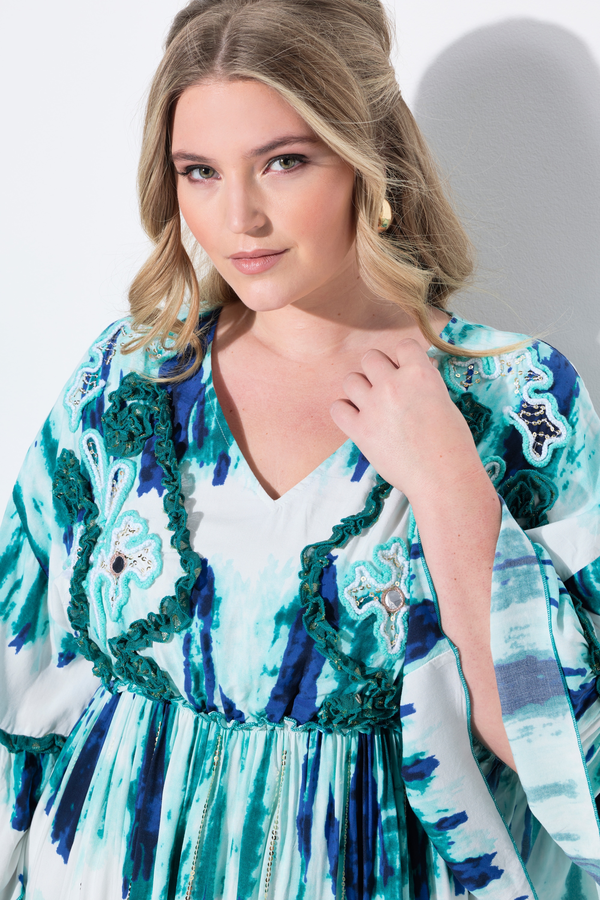 MIAMODA Damen große Größen Maxikleid A Linie Stickereien Batik Streifen 838526