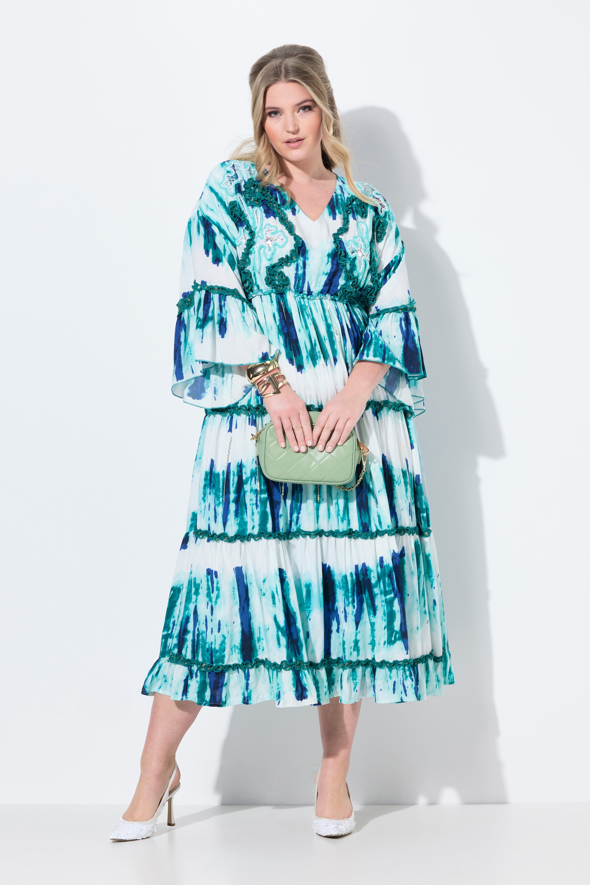 MIAMODA Damen große Größen Maxikleid A Linie Stickereien Batik Streifen 838526