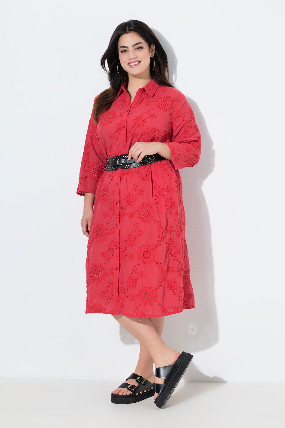 Hemdblusenkleid, A-Linie, Lochstickerei