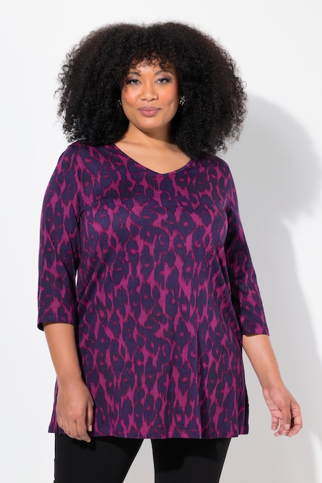 Abstract Print 3/4 Sleeve V-Neck Knit Tunic