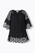 Bluse, A-form, hulbroderi, 3/4-lange ærmer