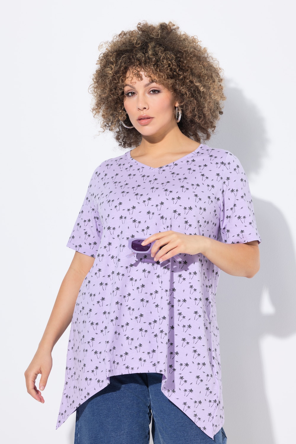 T-shirt, palmen, A-lijn, V-hals, korte mouwen