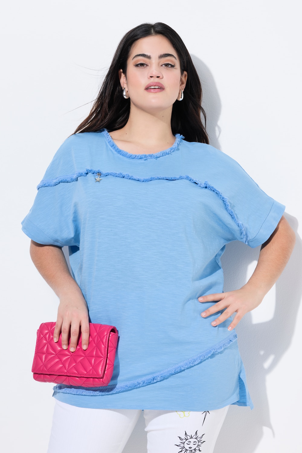 T-Shirt, oversized, Fransen, Zier-Zipper