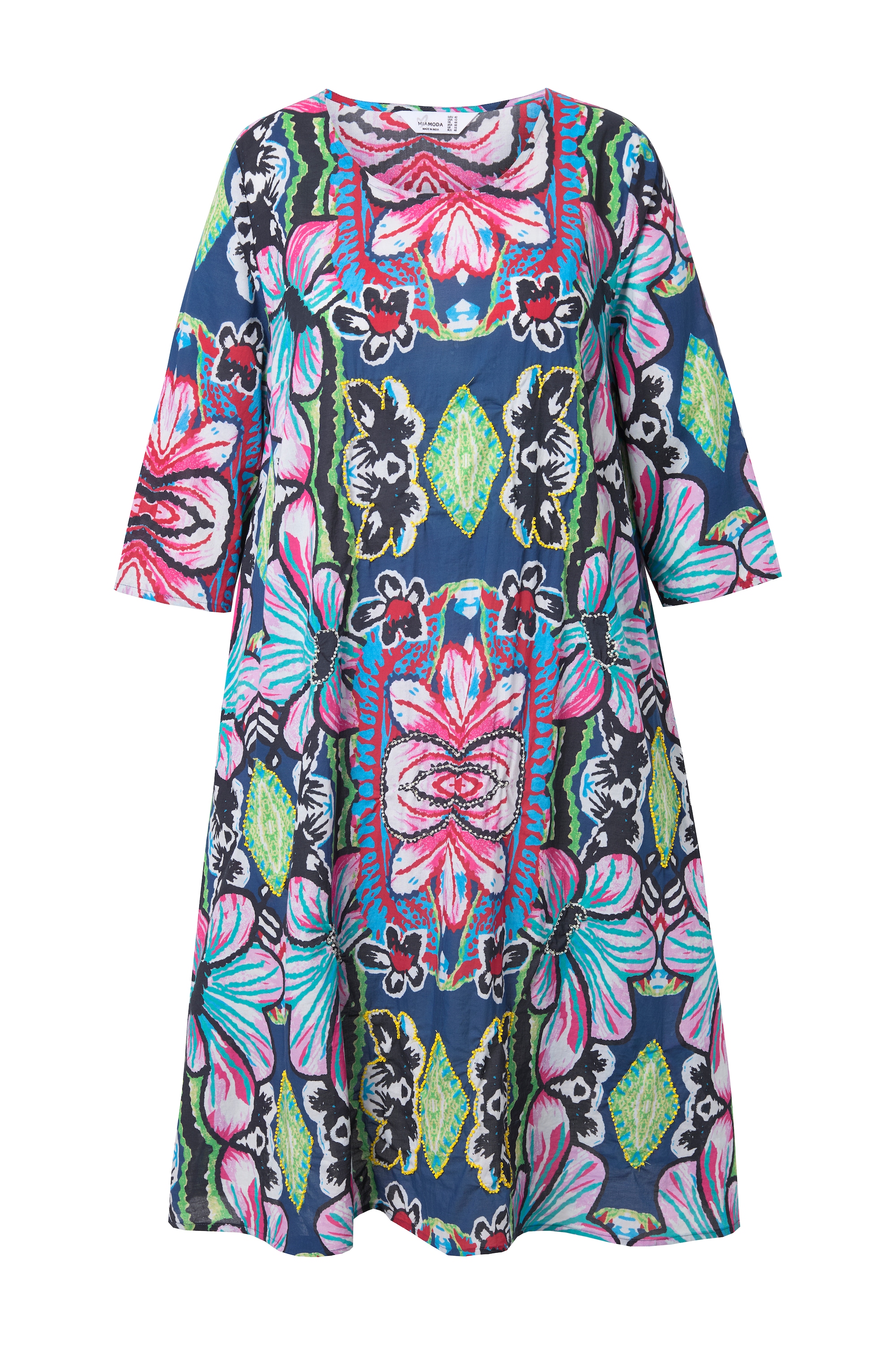 MIAMODA Damen große Größen Midikleid A Linie florales Muster 3 4 Ärmel 838549